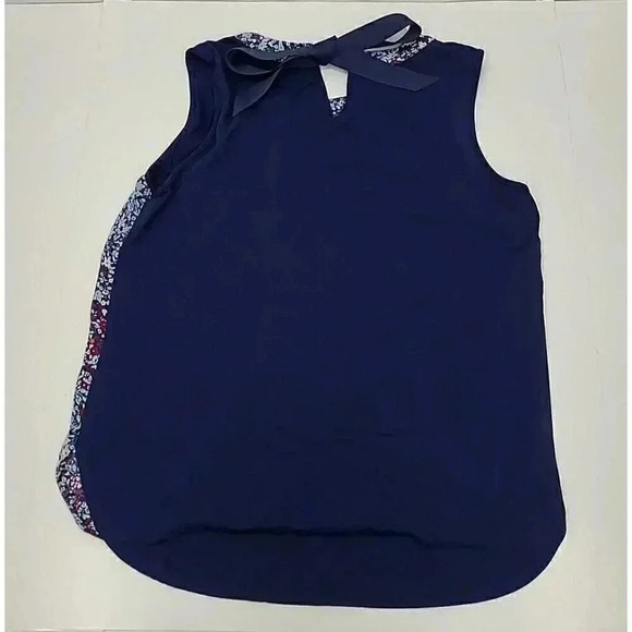 41 Hawthorn Blouse Women's Size Medium Petite Mock Wrap Navy BlueFloral - Picture 2 of 7